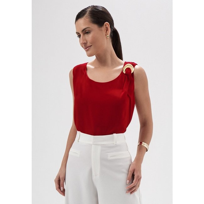 Blusa sem Manga de Crepe Vermelho Michele