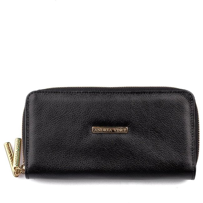 Carteira feminina de couro liso Tinna 10x19cm - Preto