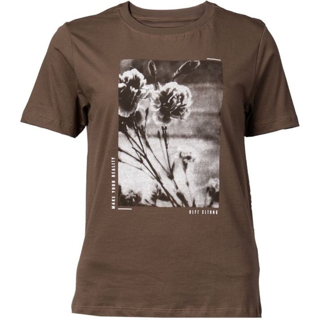 Camiseta Feminina Olho Fatal Estampa Floral Marrom/Cinza
