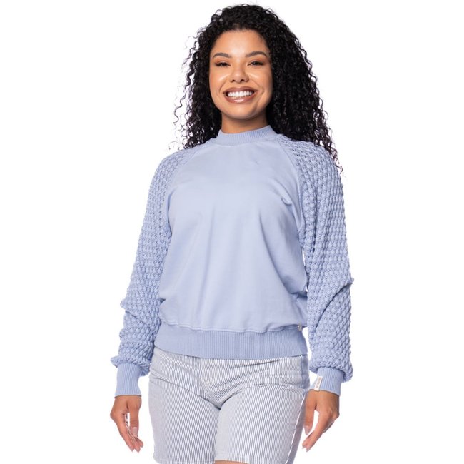 Blusa Feminina Biamar Algodão Pontos Vazados Azul