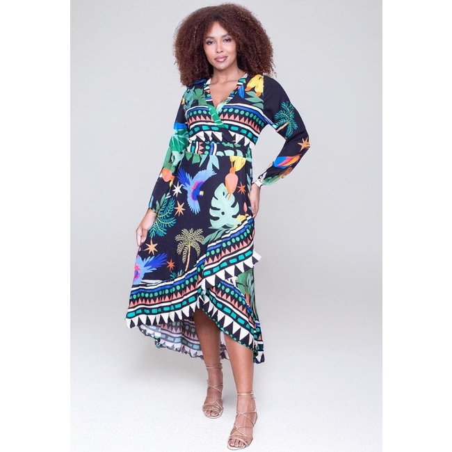Vestido Cabanafree Longo Manga Longa Estampado Preto