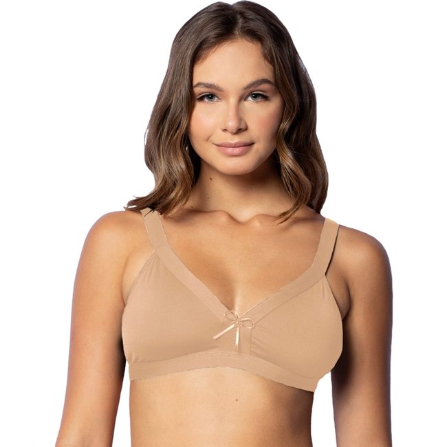 Sutiã Gabi Lingerie Feminino Sem Bojo Liso Confortável Microfibra Básico Poliamida Bege