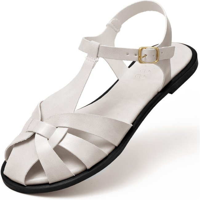 Sandália Feminina Lumiss Rasteira Fisherman Confortável Bico Redondo Off White