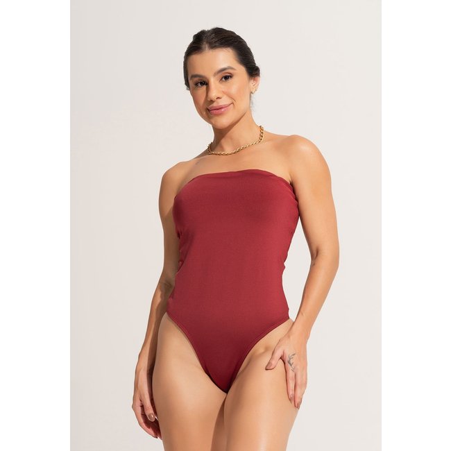 Body MVB Modas Feminino Verão Tomara que Caia Collant Vinho