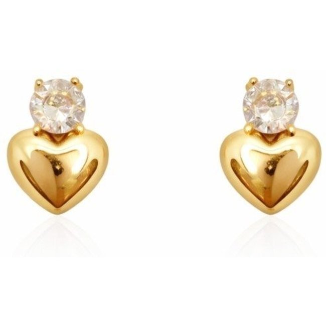 Brinco Coração Liso com Zirconia Banhado a Ouro 18k