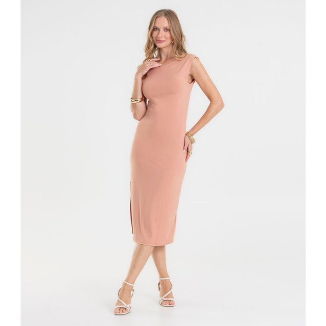 Vestido Midi Feminino Decote Canoa Dianna Marrom