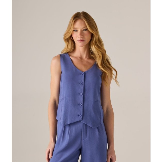 Colete Makenji Curto Com Botao Forrado Feminino Azul Denim