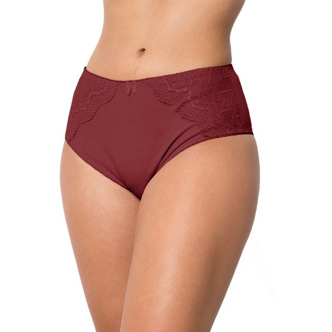 Calcinha de Cotton Algodão Gabi Lingerie Cintura Alta Conforto Moda Íntima Detalhes em Renda Rubro