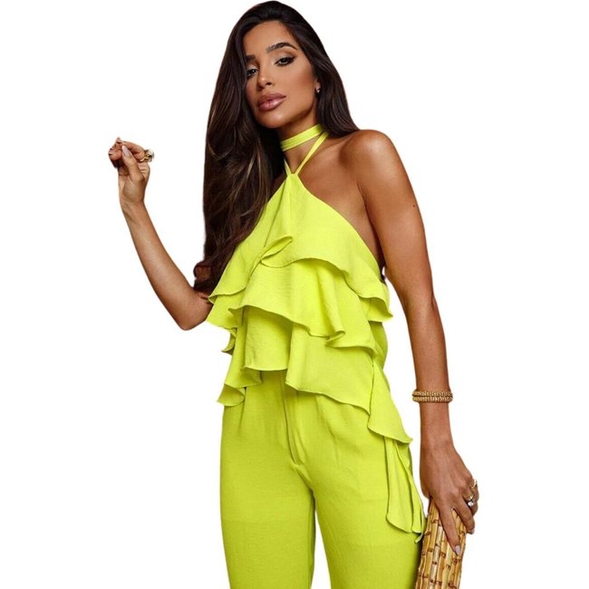 Cropped Babados Amarraçao Kendallyne Amarelo