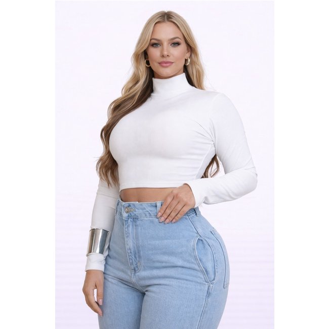 Cropped D Bell Outlet Fashion Ribana Gola Alta Branco