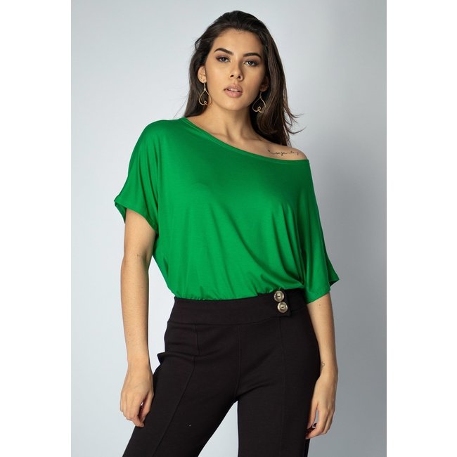 Blusa Básica Morcego Amazonia Vital Malha Gola Canoa Manga Curta Verde Light