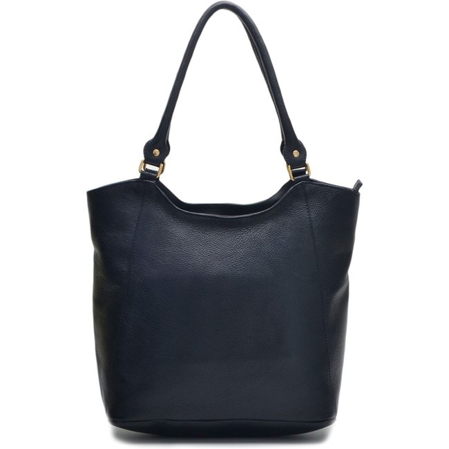 Bolsa Grande Feminina Couro Legítimo Alça de Ombro Sacola Fechamento Zíper Cor Preto