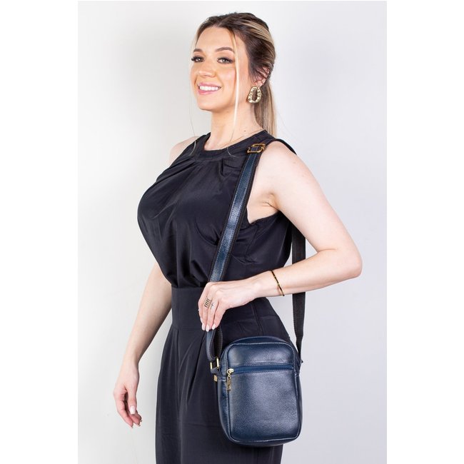 Bolsa shoulder bag de couro liso Pietra - Azul