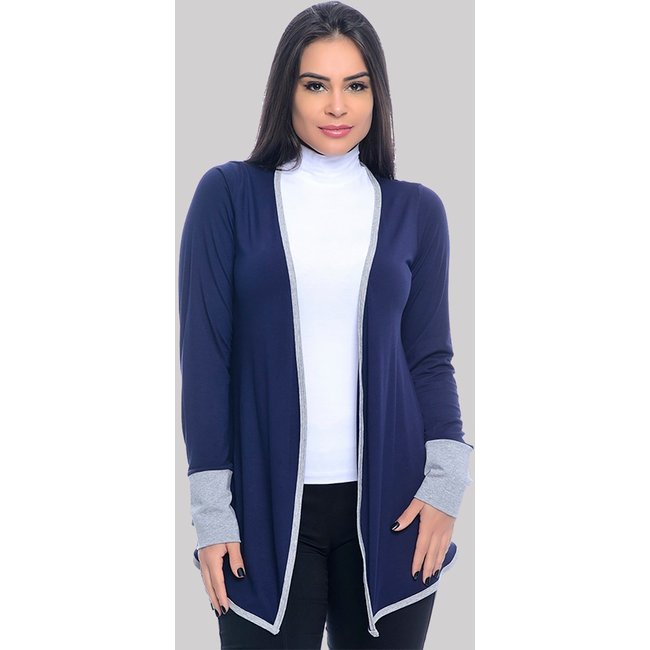 Cardigan Feminino M/L B’Bonnie Melinda Marinho/Cinza