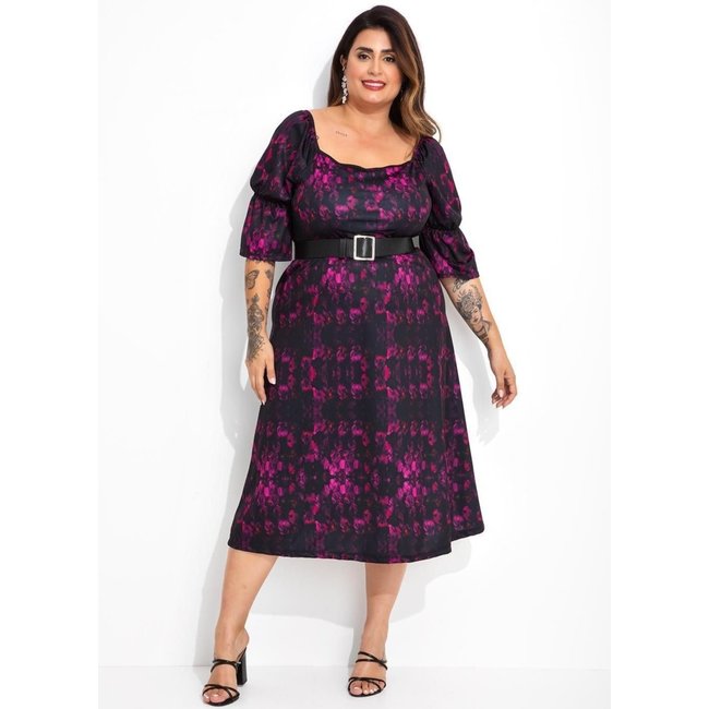 Vestido Em Jersey Acetinado Floral Ultravioleta Marguerite