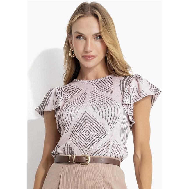 Blusa Em Canelado Geométrico Listrado Quintess