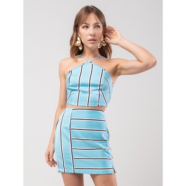 Saia Curta Sawary Fashion Listrada Linear AZUL