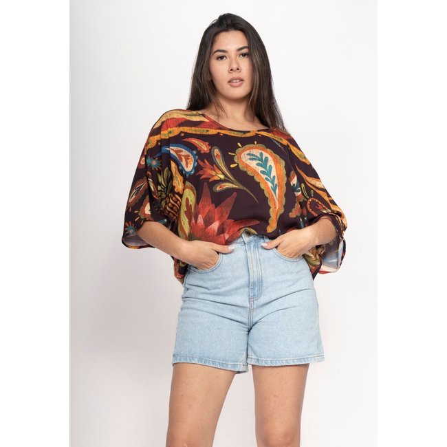 Blusa CabanaFree Morcego Ampla Tangará Estampa Boho Terra