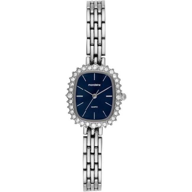 Relógio Feminino Quadrado Cristais Prata Mondaine