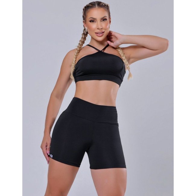Conjunto Grace Tiras Preto (TOP+SHORT) Fitness Zero Transparência