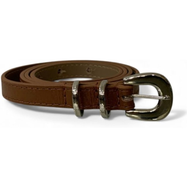 Cinto Feminino em Couro Fivela Prata Redonda 001 Caramelo