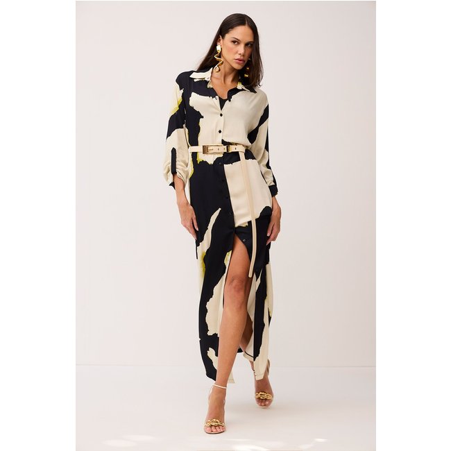 Vestido Chemise Longo Estampado Manchas Charry