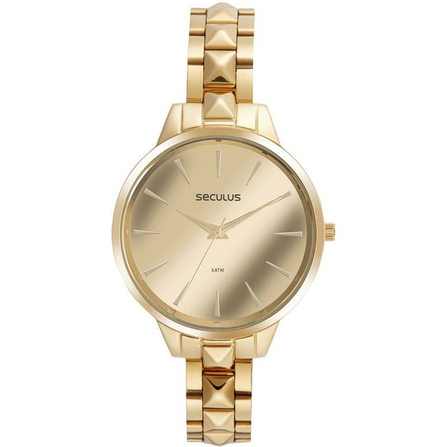 Relógio Seculus Feminino Espelhado Dourado Seculus