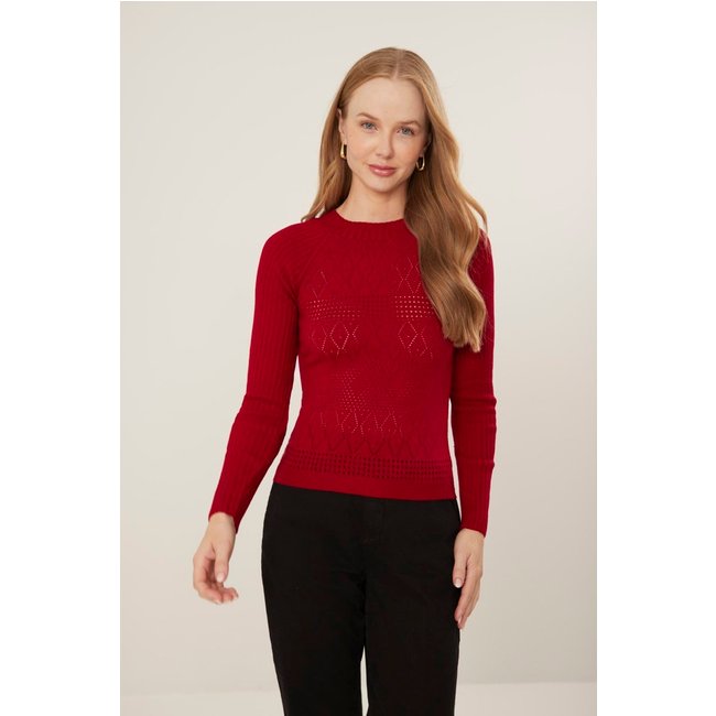 Blusa Manga Longa em Tricô com Detalhe Trama