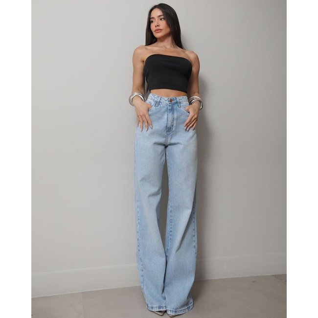 Calça Jeans Wide Leg Feminina Cintura Alta 25191 Clara Consciência