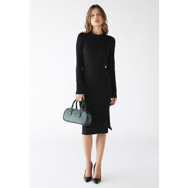 Vestido Midi Manga Longa Levosch Fendas Laterais Preto