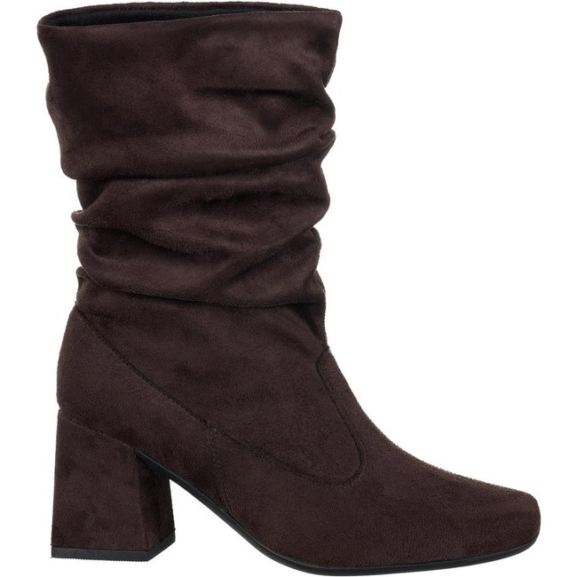 Bota Feminina Salot Alto Grosso GigiL Enrrugado Bico Quadrado Café