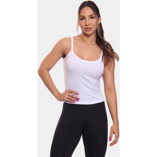 Regata de Alcinha Canelada Feminina Lisa Blusa Blusinha Básica Treino Academia Branca
