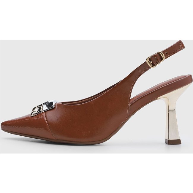 Scarpin Feminino cê Salto Médio Bloco Marrom