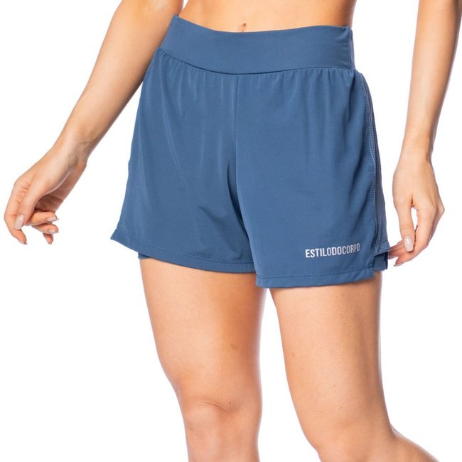 Short Feminino Estilo do Corpo Duplo Azul