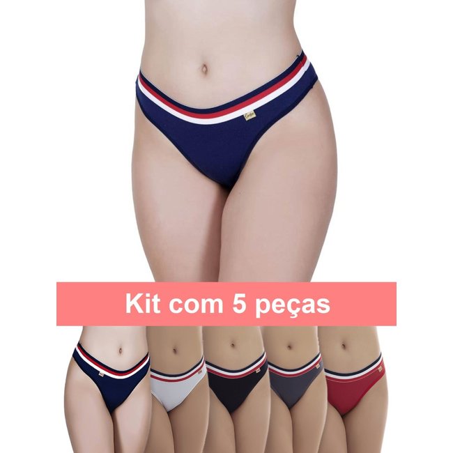 Kit 5 Calcinha Fio Dental De Algodão Tanga Lingerie Kit Atacado Multicolorido