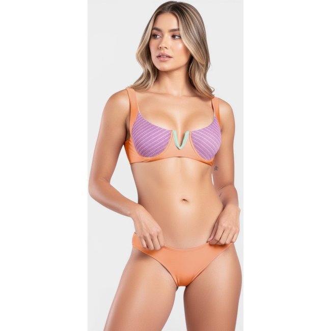 Biquíni Areia Branca Praya Meia Taça Bicolor Laranja