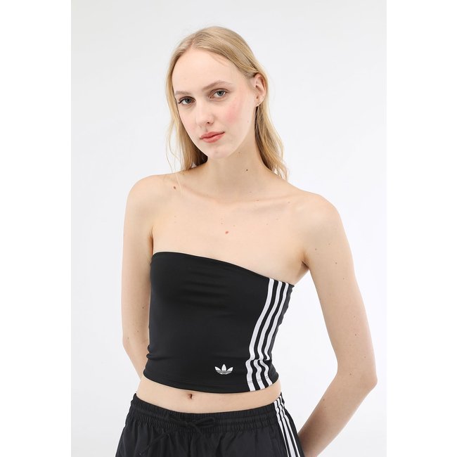 Top Cropped adidas Originals Ajustada 3 Stripes Adicolor Preta