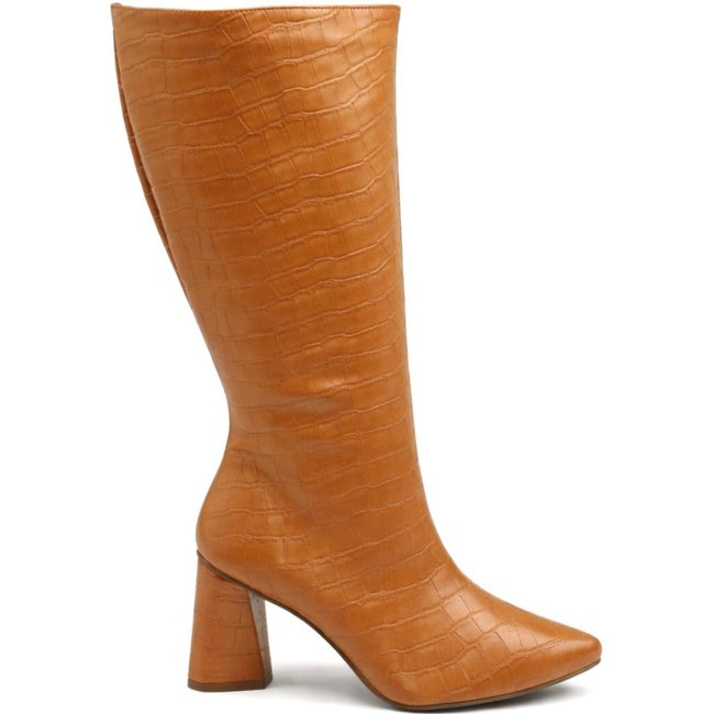 Bota Feminina Cano Longo Salto Triangulo 23020 Croco Whisky