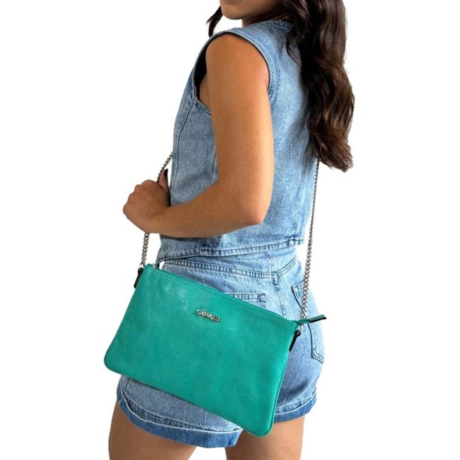 Bolsa Clutch Transversal em Couro Griffazzi Verde Água