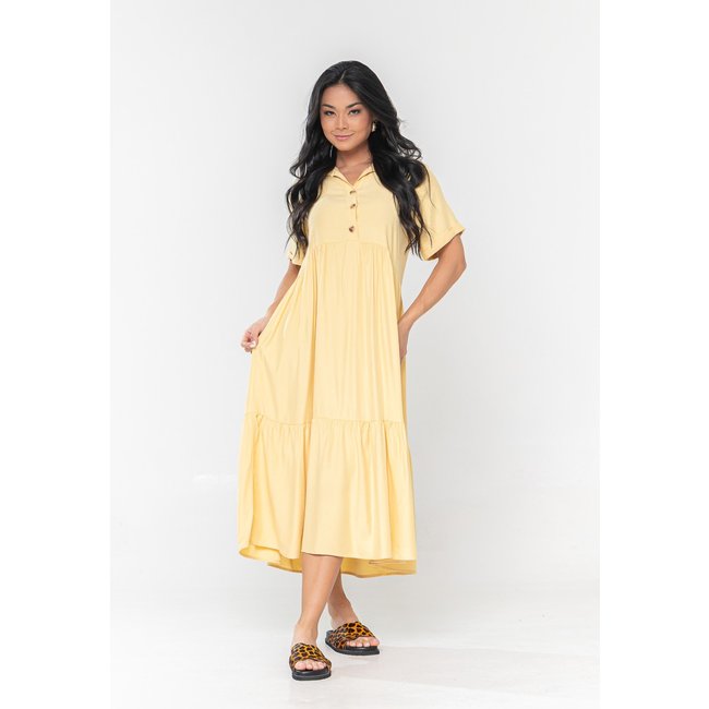 Vestido Aura Chemise Rafaela Sarja Liso Amarelo