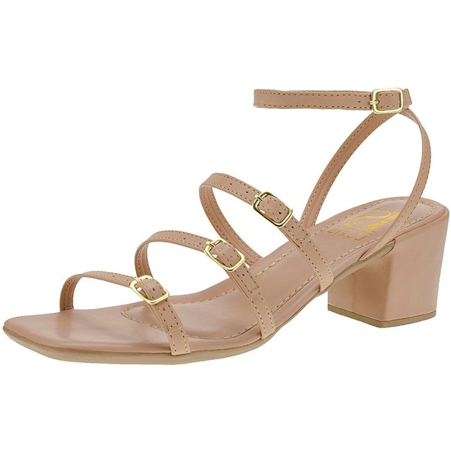 Sandália Lóris Shoes Feminina com Fivelas Ajustavel Salto Bloco 030-200 Nude