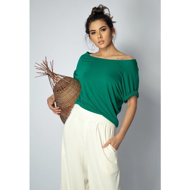 Blusa Básica Morcego Amazonia Vital Malha Gola Canoa Manga Curta Verde Esmeralda