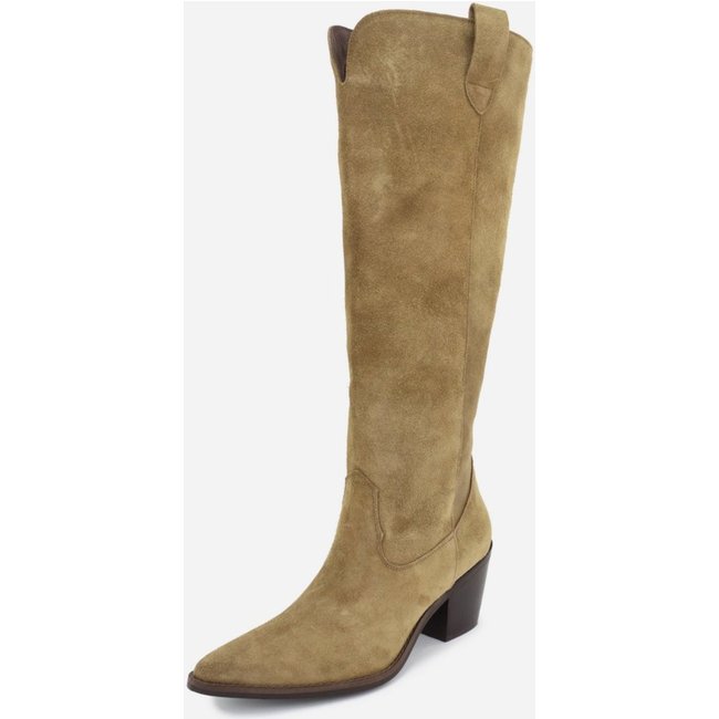 Bota Texana Montaria Western Bico Fino Feminina Couro Cano Longo Maria Paula Conforto Taupe