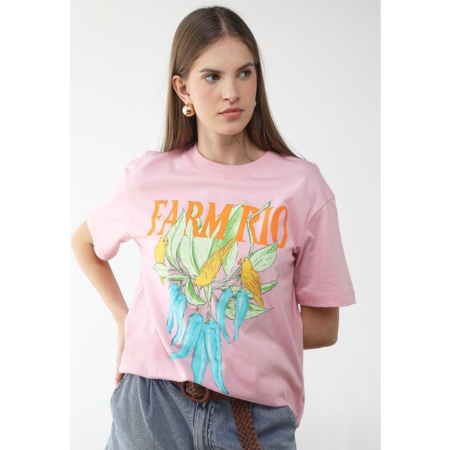 Camiseta Feminina FARM Estampa Tropical Rosa