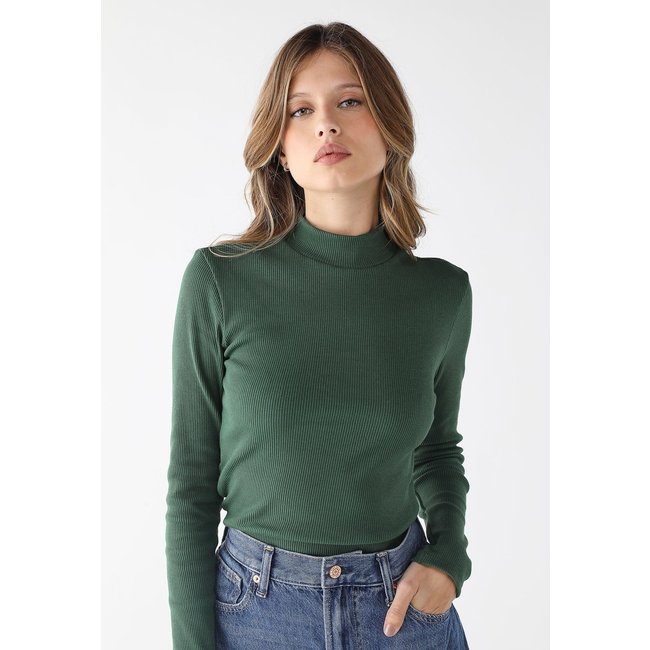 Blusa Feminina Levosch Manga Longa Ribana Algodão Premium Verde Militar
