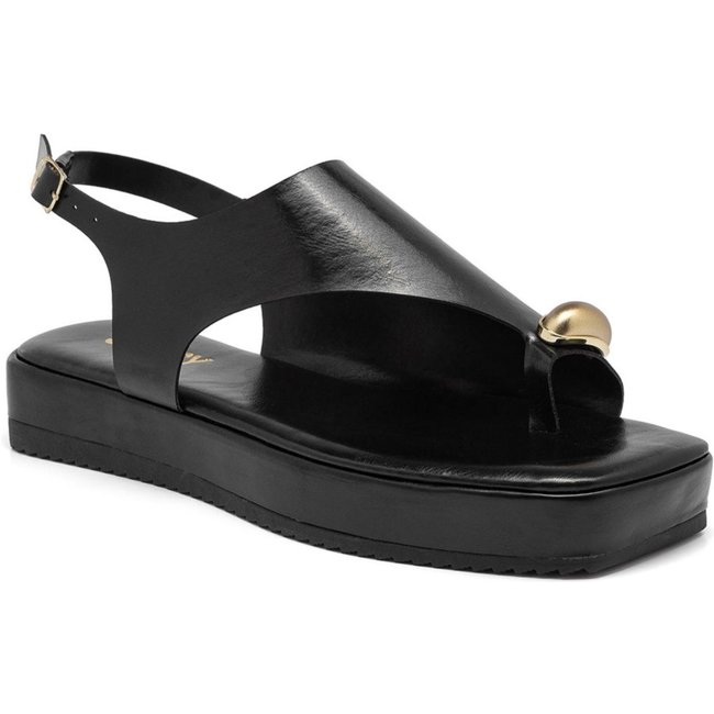 Sandália Flatform Feminina Stessy Leve Detalhe Anel de Dedo Preto