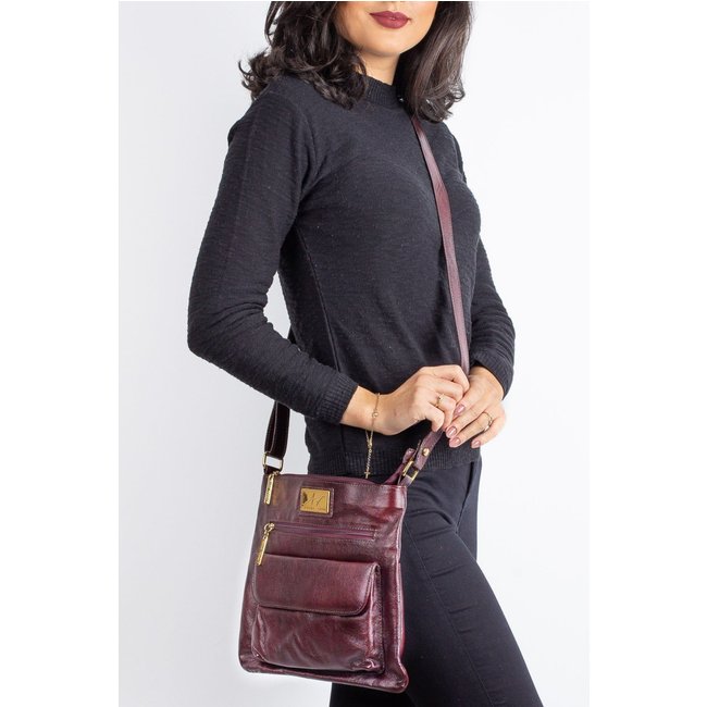 Bolsa transversal de couro liso Karen - Marsala