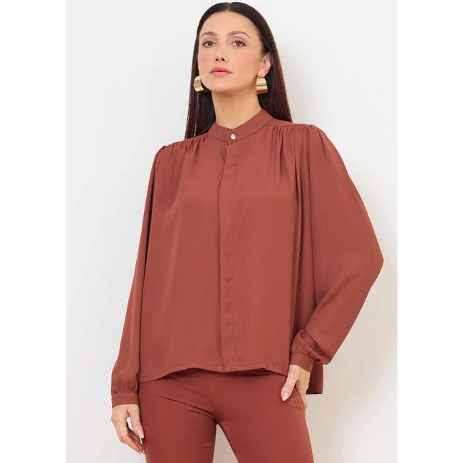 Camisa Vanibele Crepe Marrom