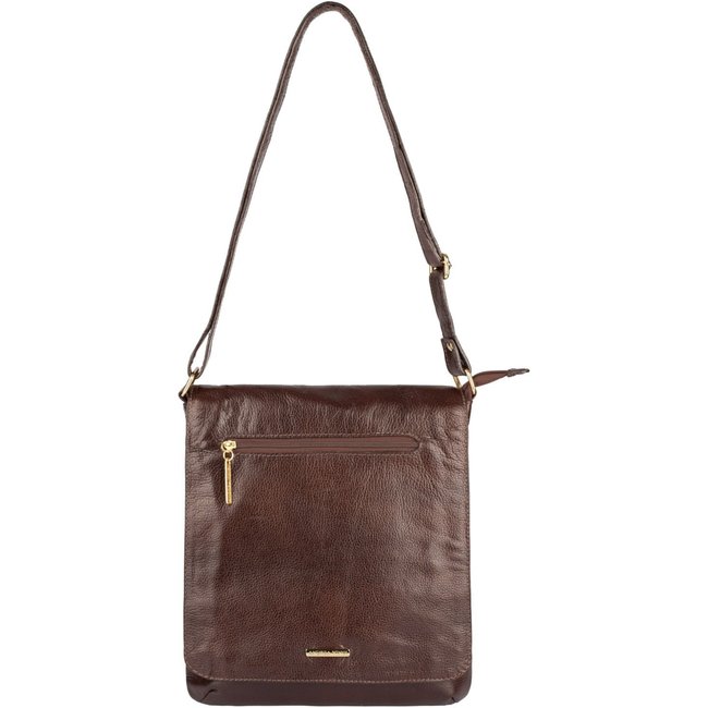 Bolsa transversal grande de couro liso Karina - Café