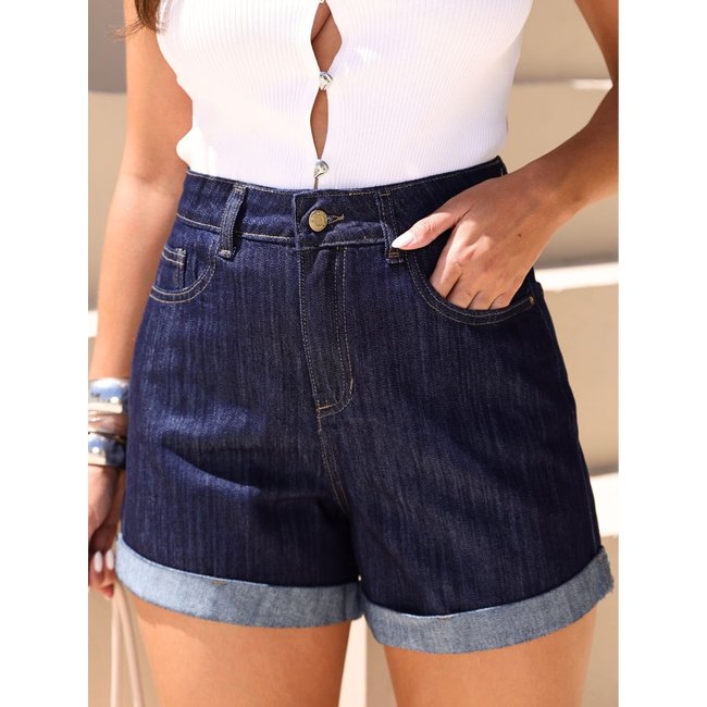 Shorts Jeans Feminino Mom Lavagem Escura